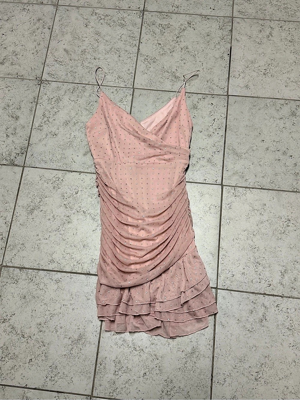 B. DARLIN Ruched Pink Bedazzled Mini Dress in Pink Size 9/10 Like New